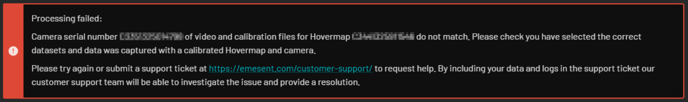 Camera and Calibration Serial Mismatch Error
