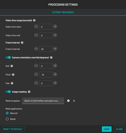 Image Extract Processing Settings